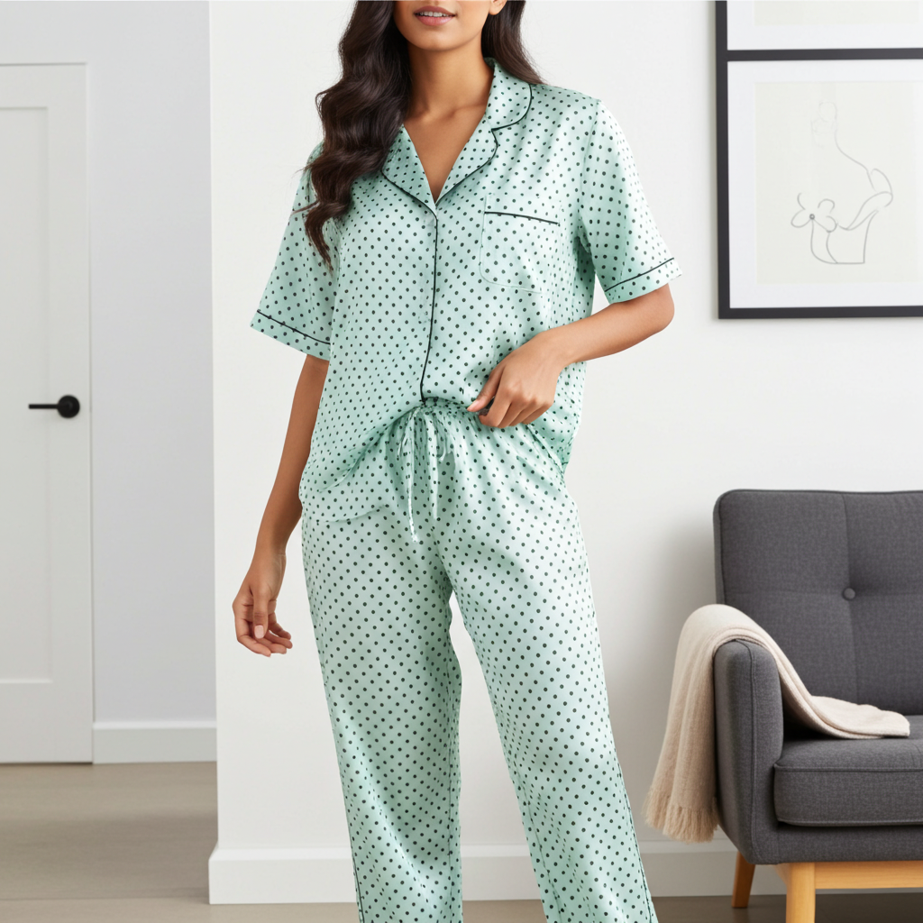 Women’s Satin Polka Dot Pajama Pants – Mint Green Lounge Pants Pajama Pants Slumberette™