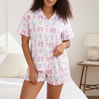 Women's Cute Pastel Chickens Jersey Knit Pajama Shorts Set, Pink Women's Pajama Sets Slumberette™