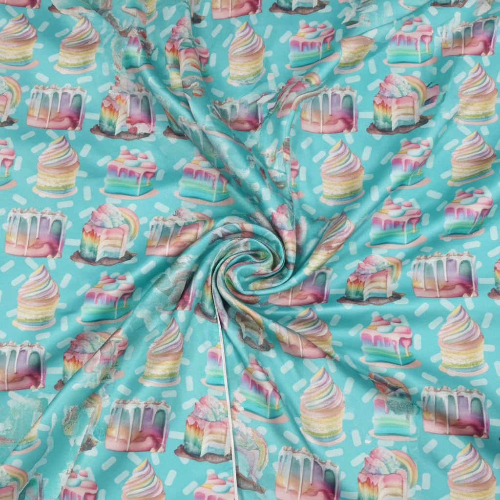 Women’s Satin Birthday Pajamas – Blue Pastel Cupcakes Print Lounge Set Women's Pajama Sets Slumberette™