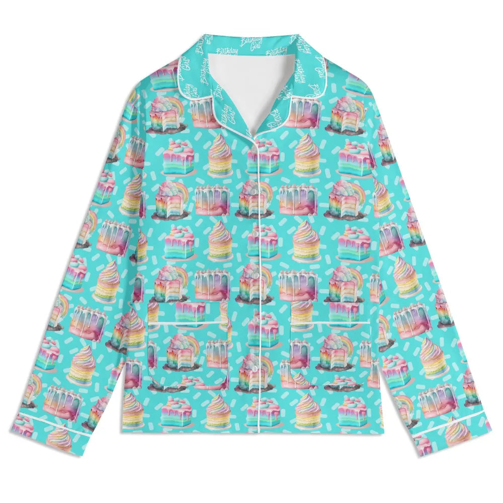 Women’s Birthday Pajamas – Pastel Cakes Cupcakes Print Lounge Set Women's Pajama Sets Slumberette