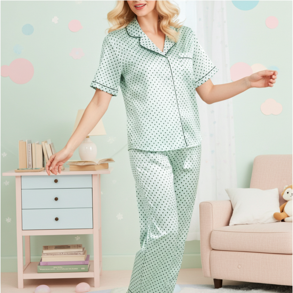 Women’s Satin Polka Dot Pajama Pants – Mint Green Lounge Pants Pajama Pants Slumberette™