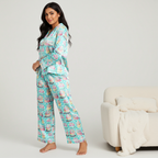 Women’s Satin Birthday Pajamas – Blue Pastel Cupcakes Print Lounge Set Women's Pajama Sets Slumberette™