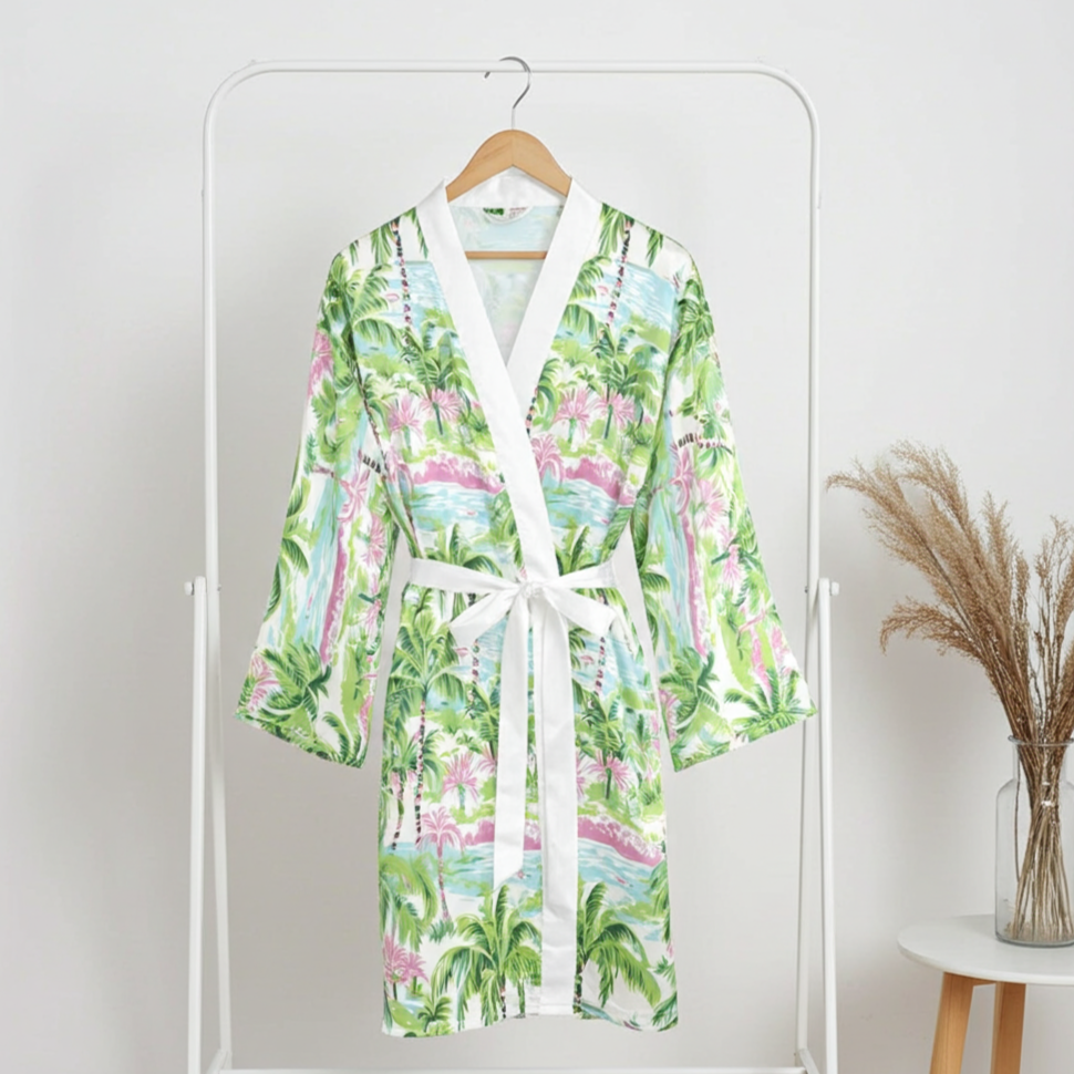 Women's Beach Tropical Satin Robe, Destination Wedding, Matching Bridesmaids Robes