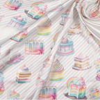 Women's Birthday Pajama Set, Pastel Rainbow Stripe Birthday Cakes, Silky PJs Women's Pajama Sets Slumberette™
