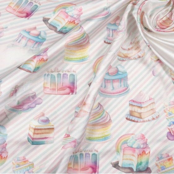 Women's Birthday Pajama Set, Pastel Rainbow Stripe Birthday Cakes, Silky PJs Women's Pajama Sets Slumberette™