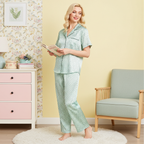 Women’s Satin Polka Dot Pajama Top – Mint Green Short Sleeve & Shorts Sleepwear Women's Pajama Tops Slumberette™