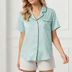 Women’s Satin Polka Dot Pajama Top – Mint Green Short Sleeve & Shorts Sleepwear Women's Pajama Tops Slumberette™