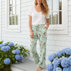 Women's Soft Knit Sparrows Bird Print Lounge PJ Pants, Sage Lounge Pants Slumberette