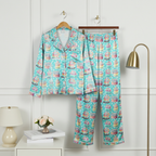 Women’s Satin Birthday Pajamas – Blue Pastel Cupcakes Print Lounge Set Women's Pajama Sets Slumberette™
