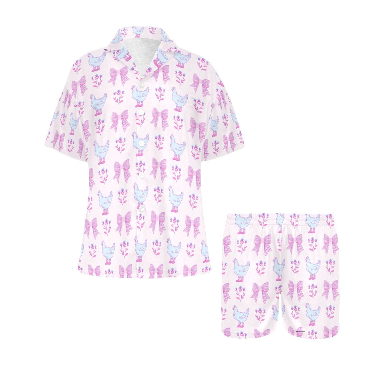 Women's Cute Pastel Chickens Jersey Knit Pajama Shorts Set, Pink Women's Pajama Sets Slumberette™