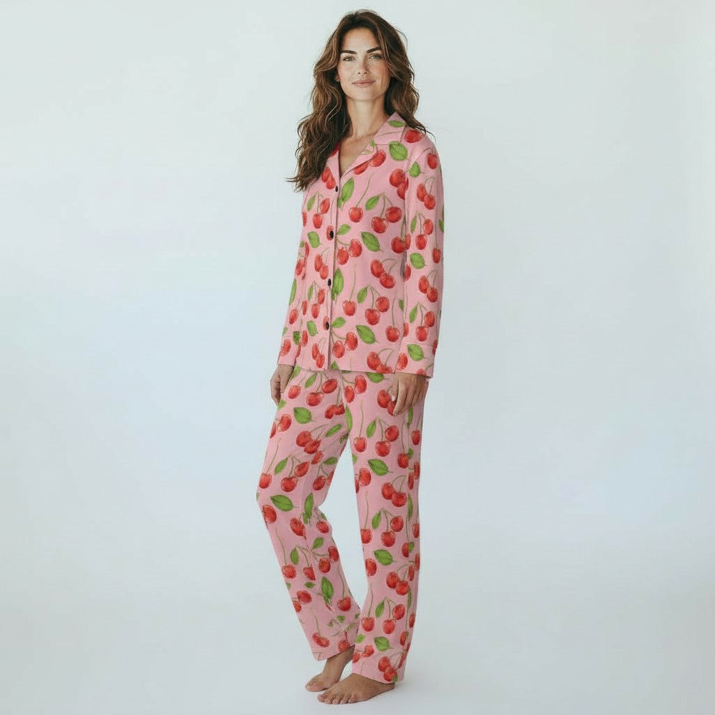 Women's Classic Jersey Knit Pajama Set, Cherry Print
