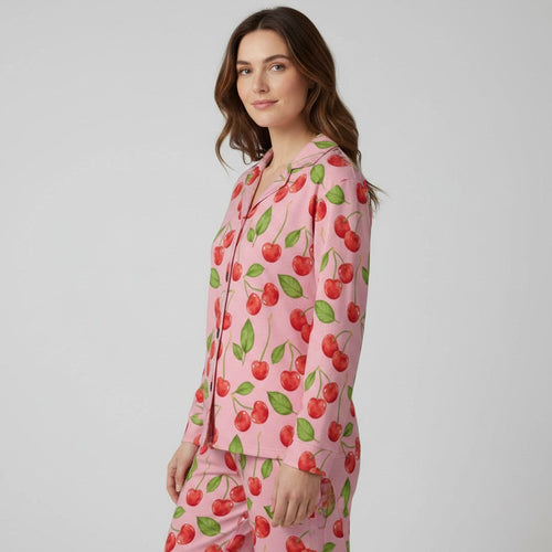 Women's Classic Jersey Knit Pajama Set, Cherry Print