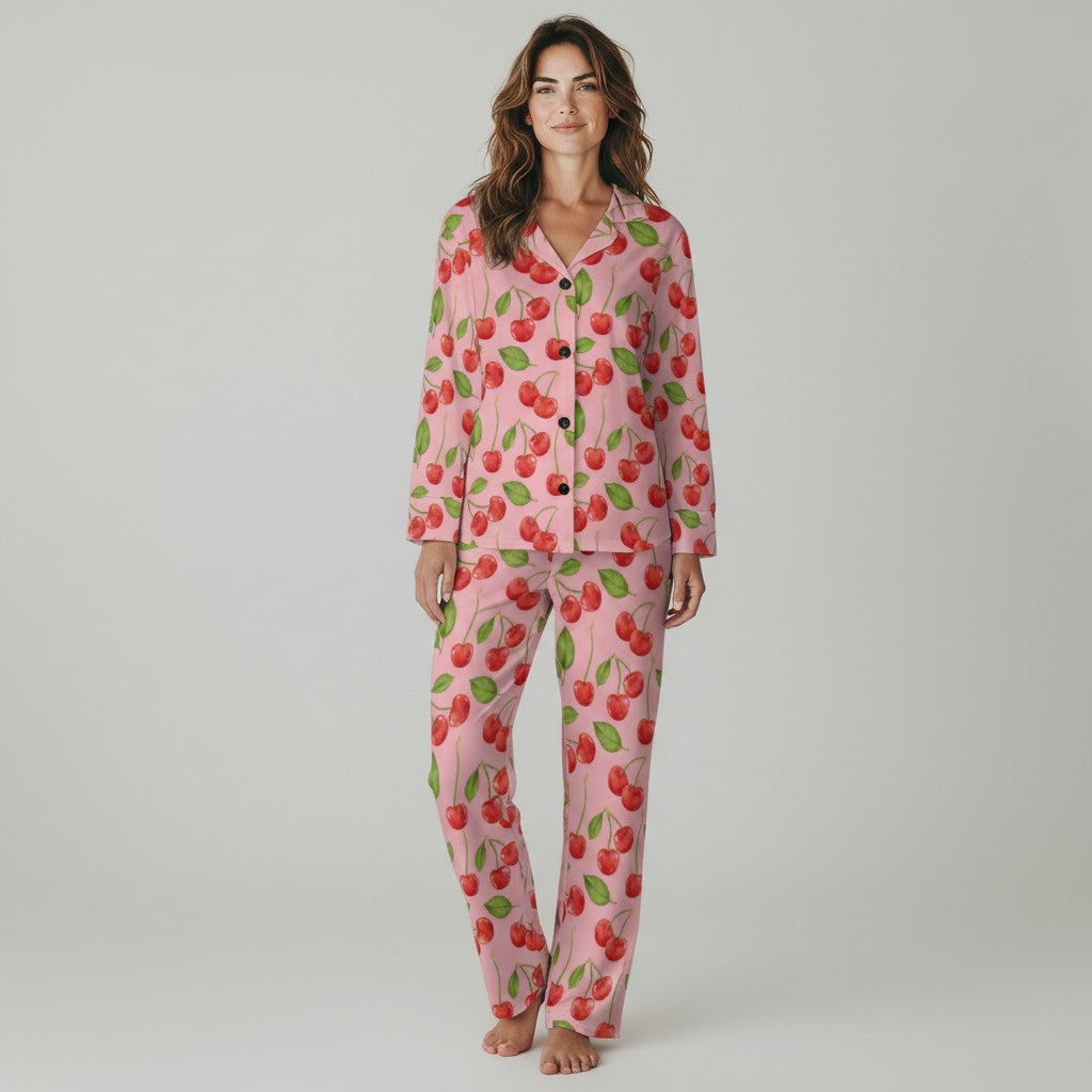 Women's Classic Jersey Knit Pajama Set, Cherry Print