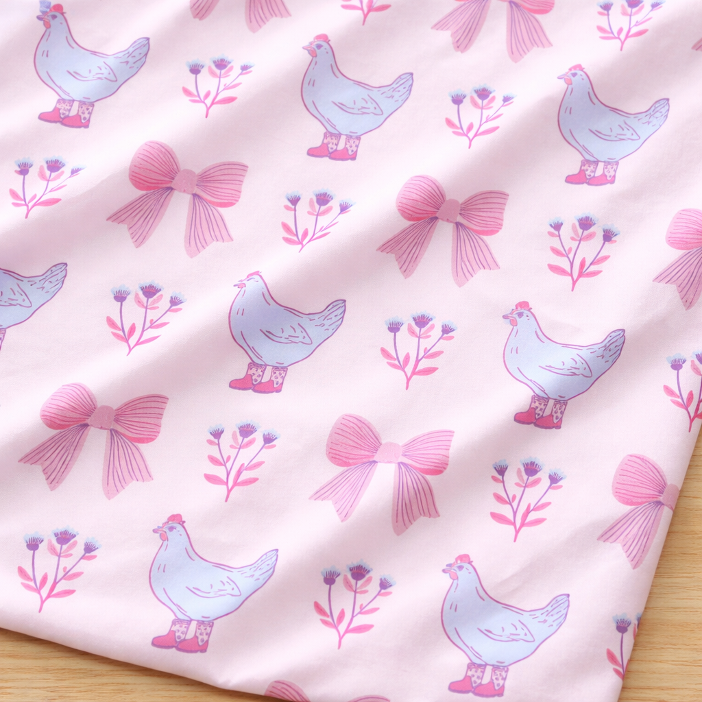 Women's Cute Pastel Chicken Hen Party Jersey Knit Pajama Pants Set, Pink