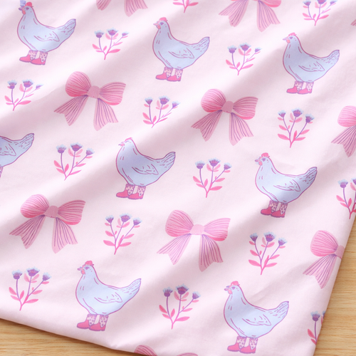 Women's Cute Pastel Chicken Hen Party Jersey Knit Pajama Pants Set, Pink