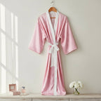 Women's Long Pink Dot Satin Robe, Bridal
