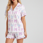 Women's Cute Ruffle Shorts Western Chicken Print Pajama Set Womens Pajama Set Slumberette
