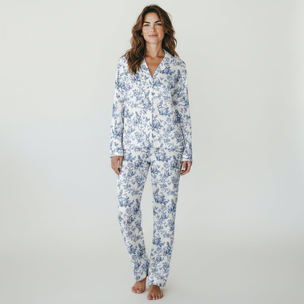 Women's Jersey Knit Chinoiserie Easter Bunny Floral Pajamas