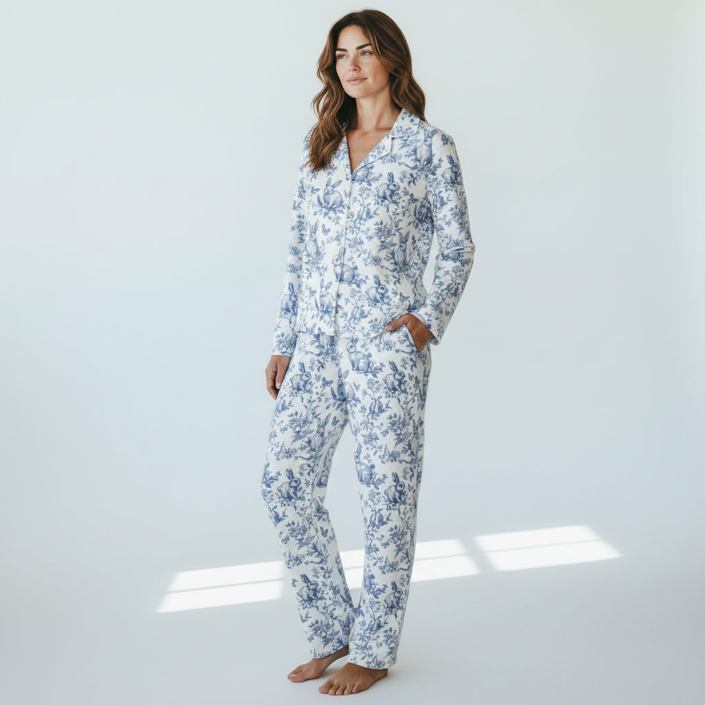 Women's Jersey Knit Chinoiserie Easter Bunny Floral Pajamas