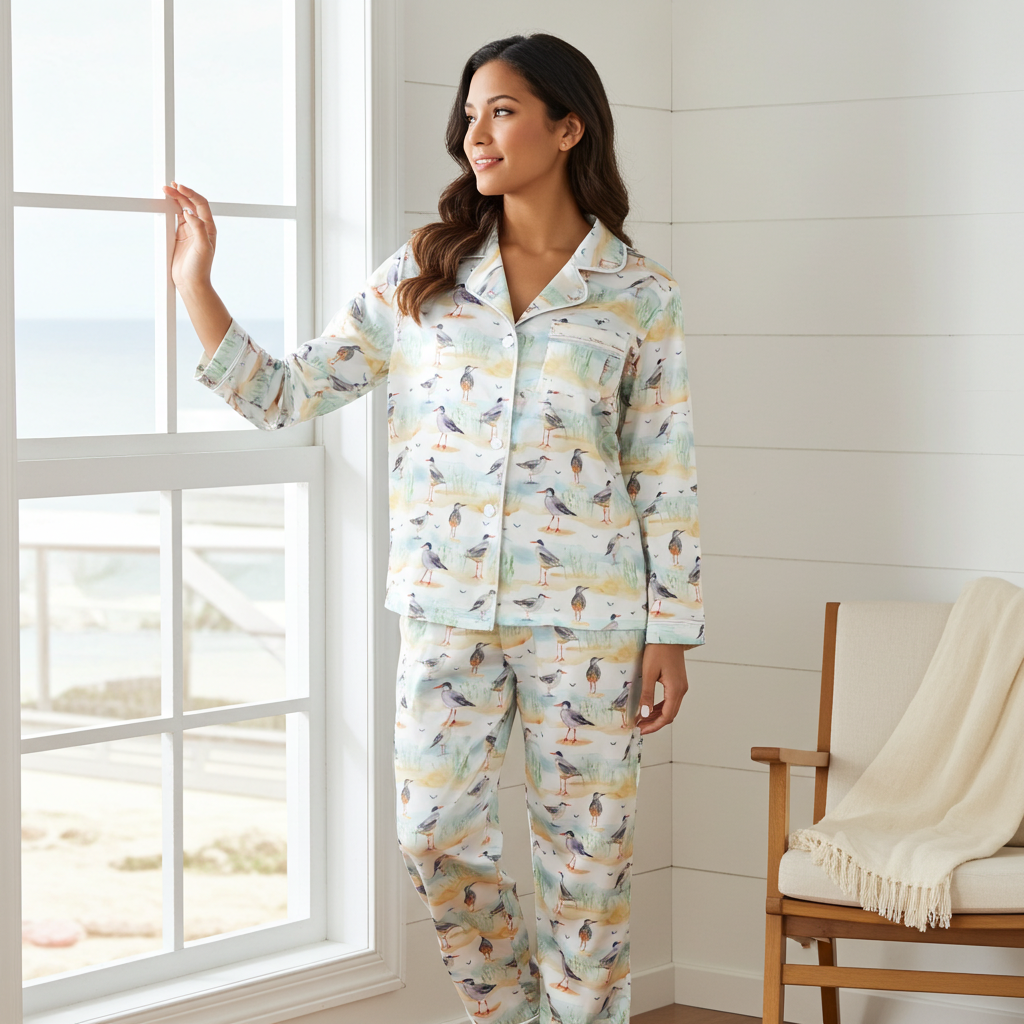 Women's Beach Sea Birds Silky Pajama Pants Set Women's Pajama Sets Slumberette™