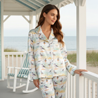 Women's Beach Sea Birds Silky Pajama Pants Set Women's Pajama Sets Slumberette™