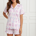 Women's Cute Ruffle Shorts Western Chicken Print Pajama Set Womens Pajama Set Slumberette