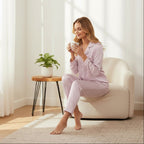 Women’s Satin Pajama Set – Pastel Pink Dots, Contrast Binding