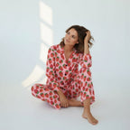 Women's Jersey Knit Classic Pajama Set, Pink Strawberry Print