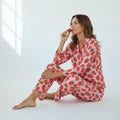 Women's Jersey Knit Classic Pajama Set, Pink Strawberry Print