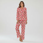 Women's Jersey Knit Classic Pajama Set, Pink Strawberry Print