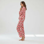 Women's Jersey Knit Classic Pajama Set, Pink Strawberry Print
