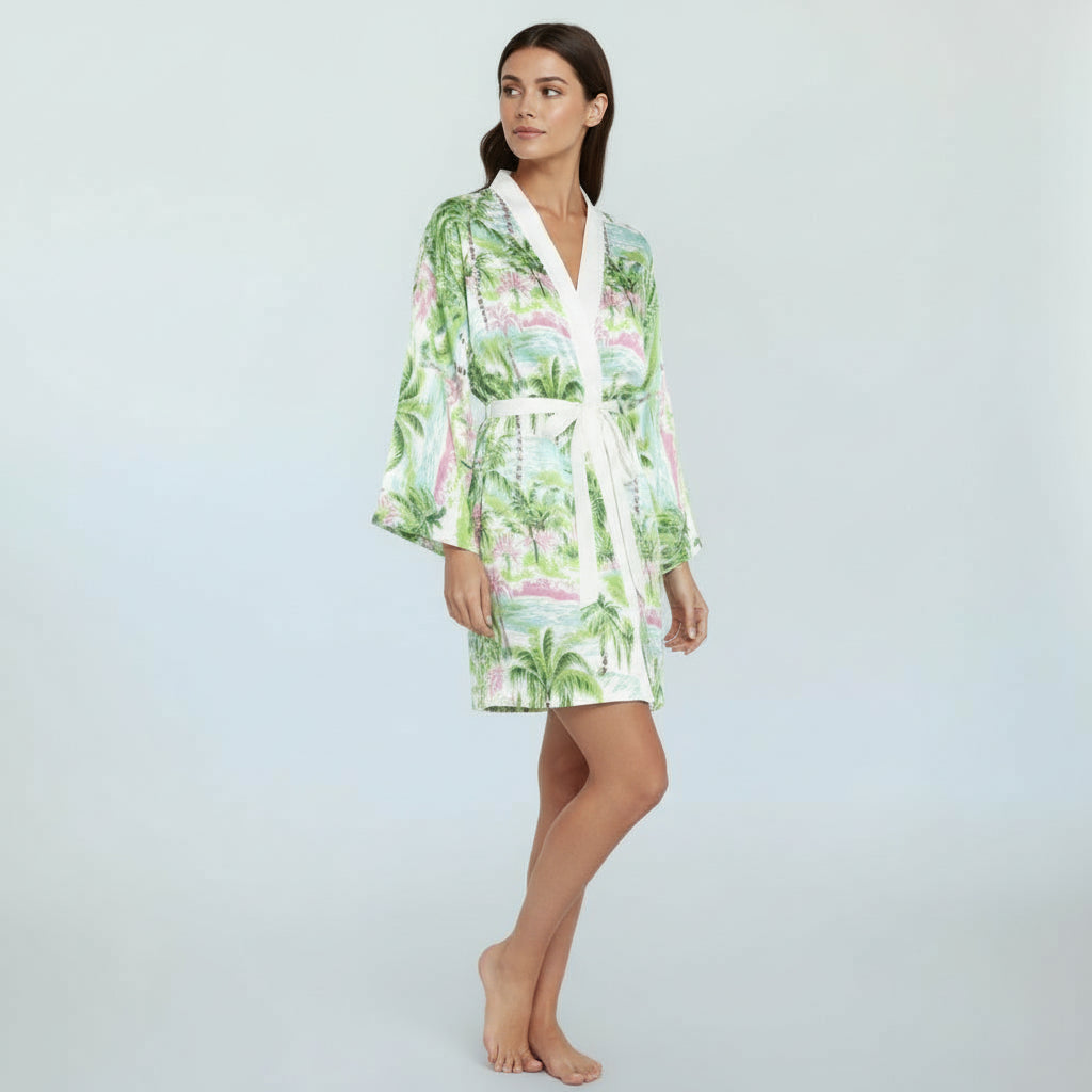 Women's Beach Tropical Satin Robe, Destination Wedding, Matching Bridesmaids