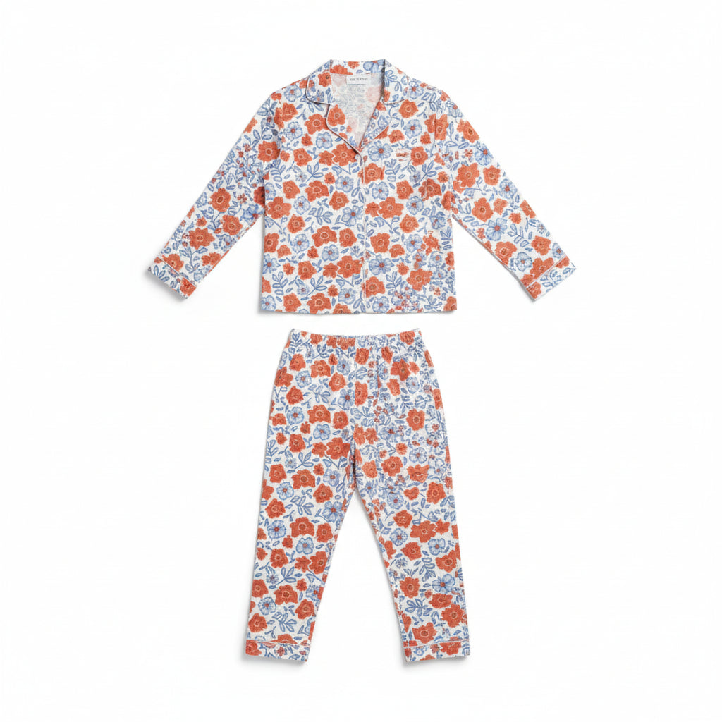 Women's Summer Pajamas - Red, White Blue Ditzy Floral