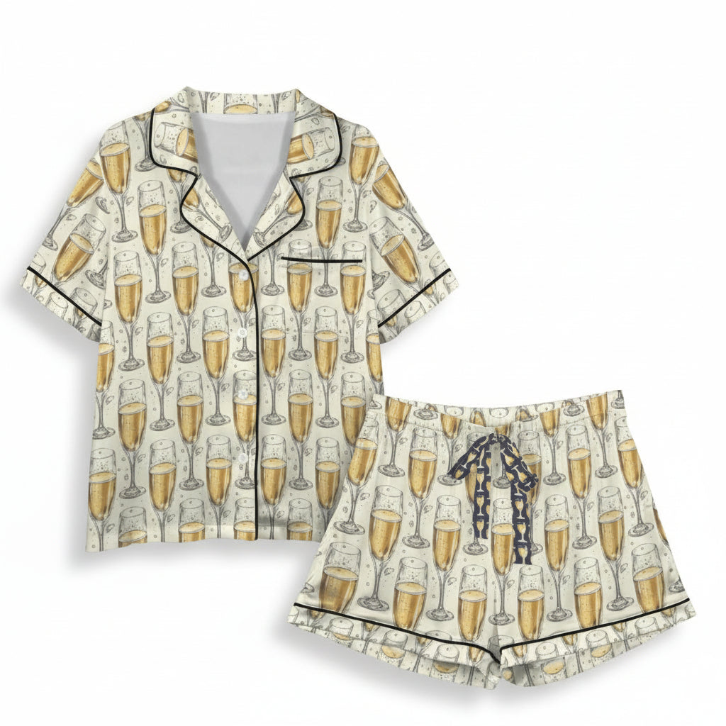 Women's Silky Pajamas Short Set Champagne Glasses, Bachelorette Weekend