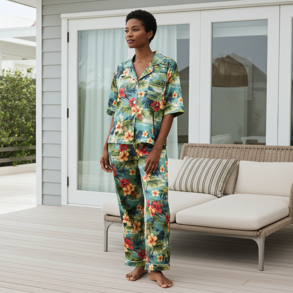 Women’s Hawaiian Print Silky Pajama Pants - Cruise Resort Vacation Pajamas Womens Pajama Pants Slumberette™