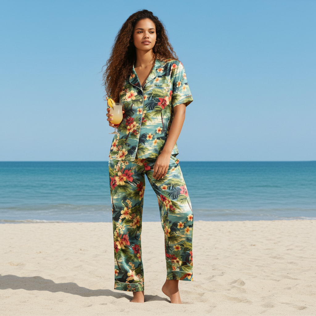 Women’s Hawaiian Print Silky Pajama Pants - Cruise Resort Vacation Pajamas Womens Pajama Pants Slumberette™