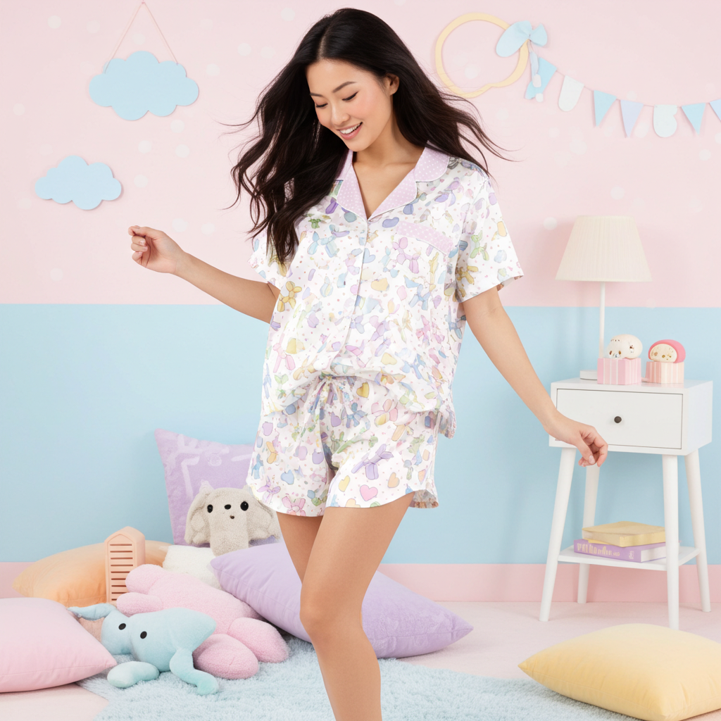 Women’s Pajama Shorts – Pastel Balloon Animal Print, Cute Silky Lounge Shorts Women's Pajama Shorts Slumberette™