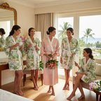 Women's Beach Tropical Satin Robe, Destination Wedding, Matching Bridesmaids