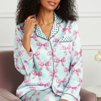 lightweight coquette pink bows satin pajamas for women