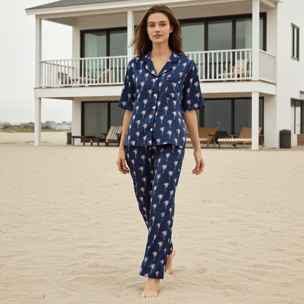 Women’s Silky Beach Pajama Pants, Palm Trees Womens Pajama Pants Slumberette™