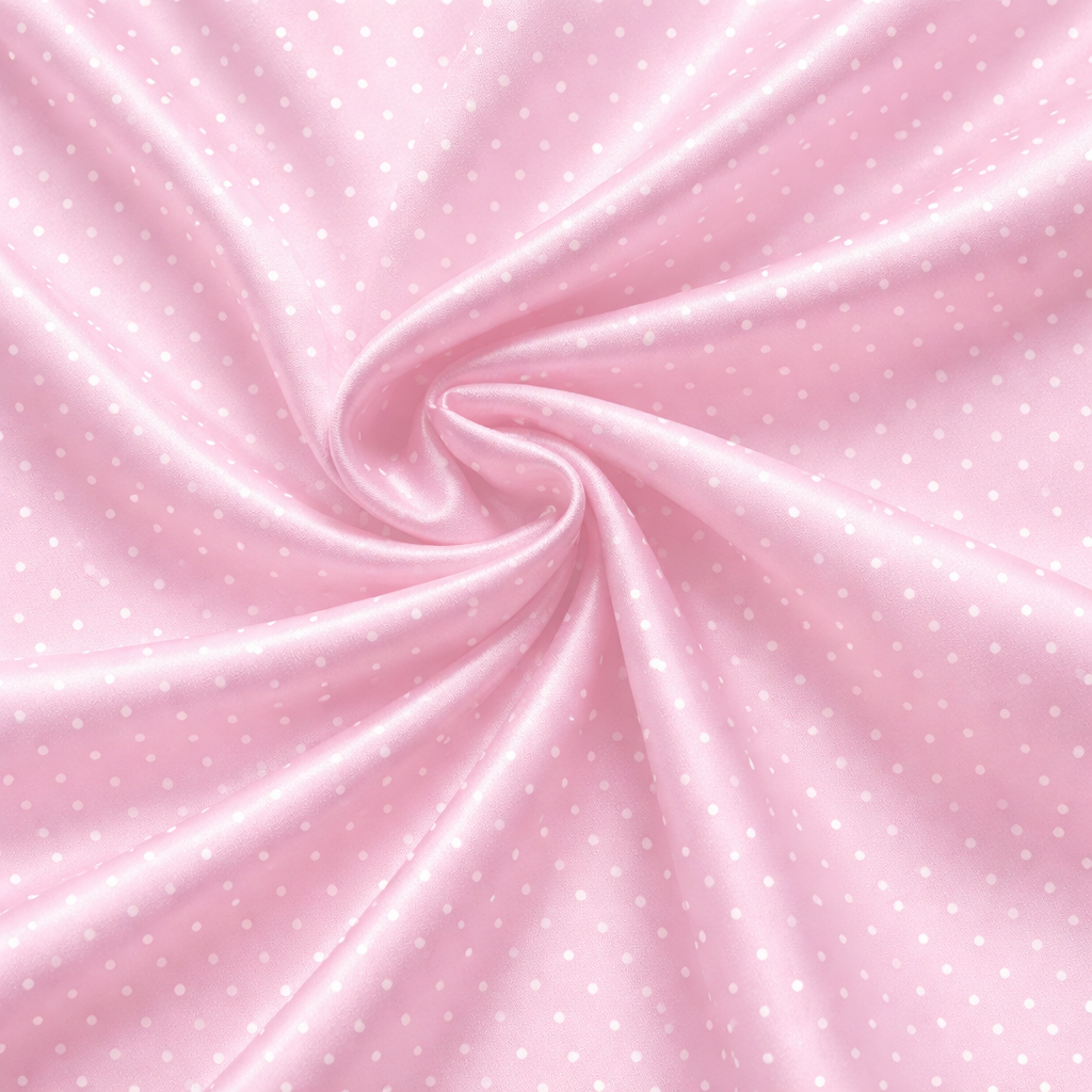 Women’s Satin Pajama Set – Pastel Pink Dots, Contrast Binding