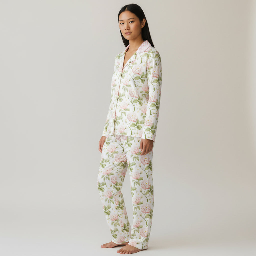 Women's Jersey Knit Pink Hydrangeas Floral Pajamas