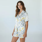 Women's Summer Satin Short Pajamas - Lemon Floral Print