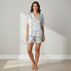 Women's Summer Satin Short Pajamas - Lemon Floral Print