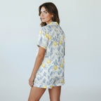 Women's Summer Satin Short Pajamas - Lemon Floral Print