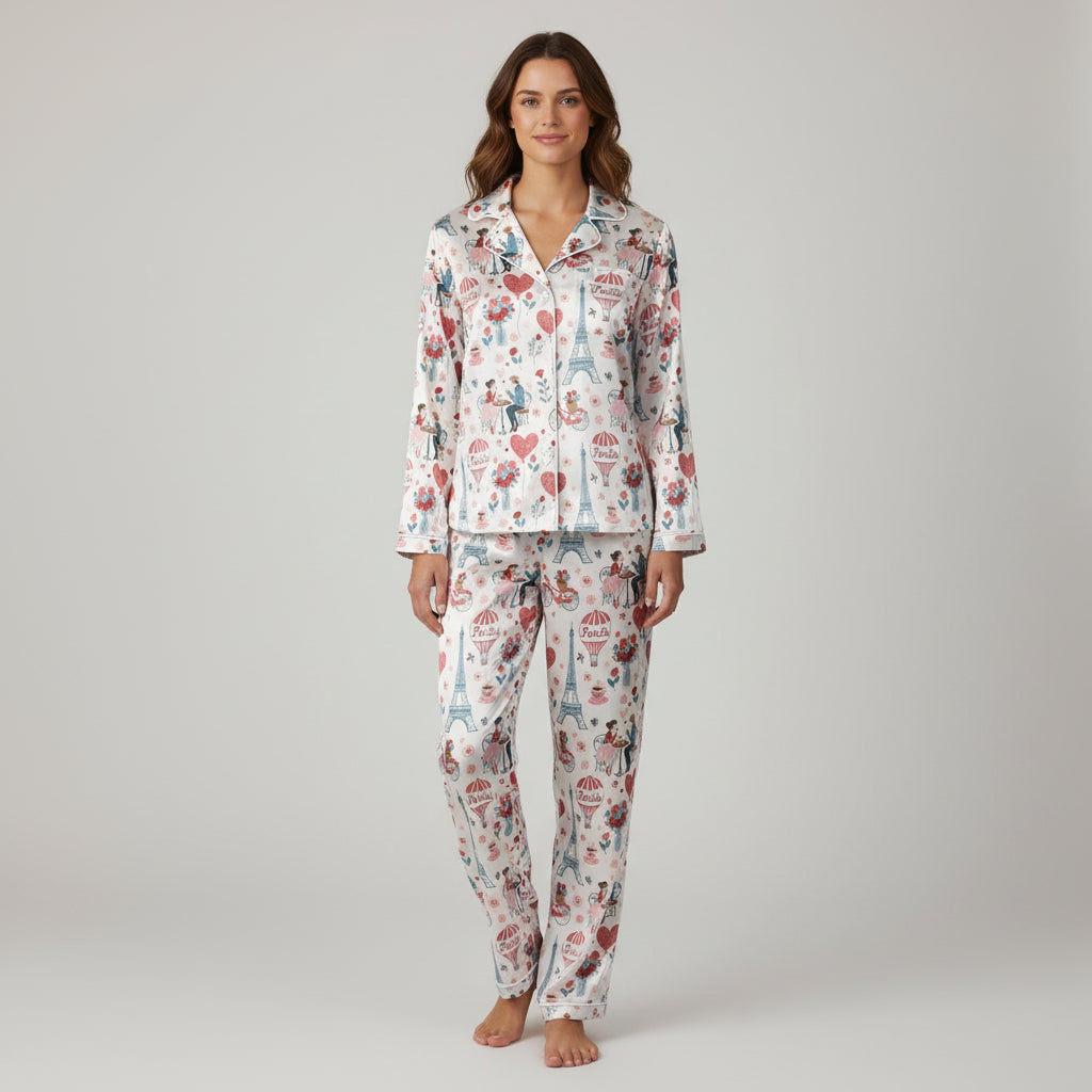Women’s Satin Pajama Set – Lovers in Paris