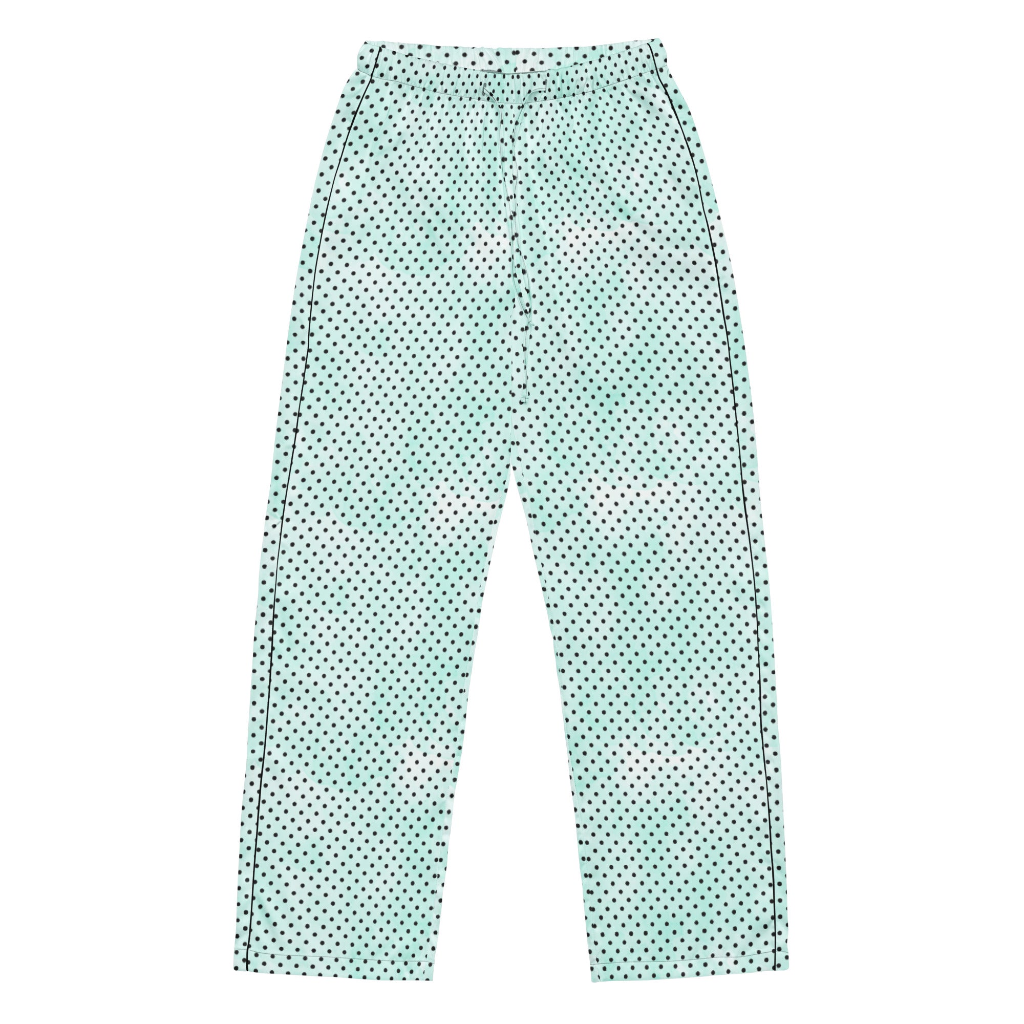women's satin pajama pants, mint green black dot, vintage style