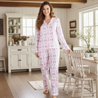 Women's Cute Pastel Chickens Jersey Knit Pajama Pants Set, Pink Women's Pajama Sets Slumberette™