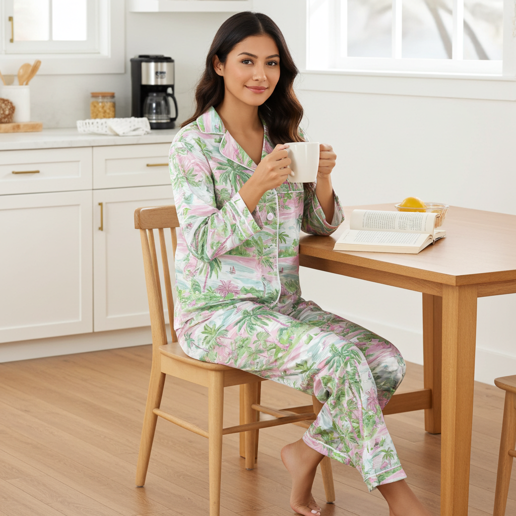 Women's Island Beach Style Silky Pajama Pants Set Women's Pajama Sets Slumberette™