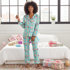 Women’s Satin Birthday Pajamas – Blue Pastel Cupcakes Print Lounge Set Women's Pajama Sets Slumberette™
